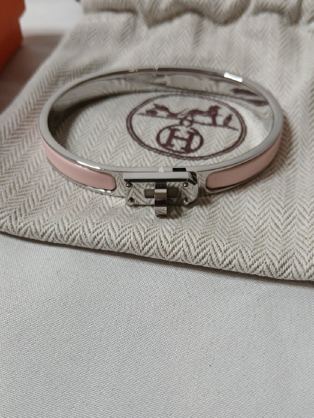 Hermes Pink Enamel Bracelet with Silver Hardware